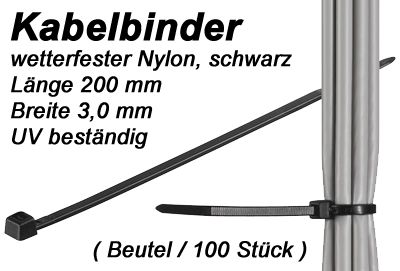 Kabelbinder 200x3mm ( Beutel Inhalt 100 St�ck )