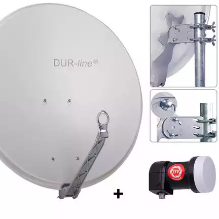 DUR-line 1 Teilnehmer Set 80 cm - Qualitäts-Sat-Komplettanlage 12350 Select 75cm/80cm ALU Spiegel/Schüssel + Single LNB hellgrau - für 1 Receiver/TV [Neuste Technik DVB-S2 4K 3D]