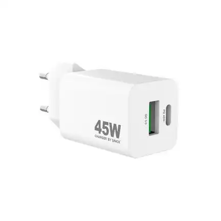 sinox Pro SXP 6045  USB-C / USB-A Schnellladegerät 45 Watt USB-C und USB-A Anschluss weiß