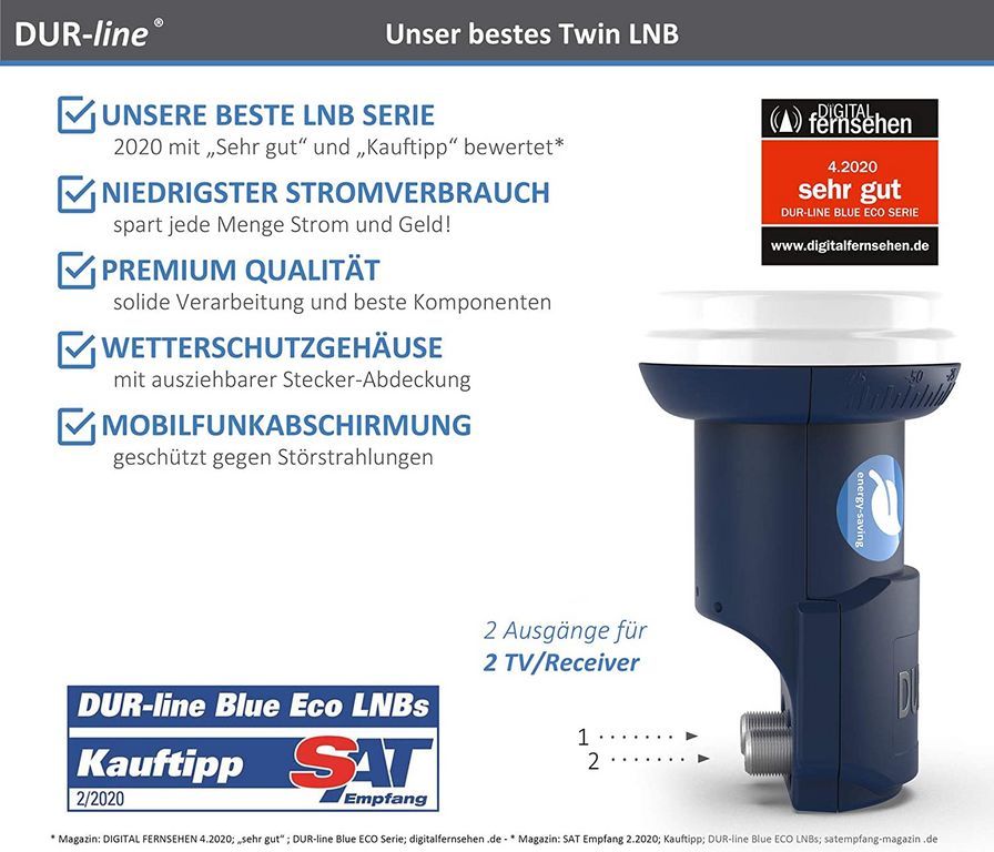 Twin LNB - DUR-line Blue ECO 11066 Stromspar-LNB - 2 Teilnehmer --/bilder/big/11066_2.jpg