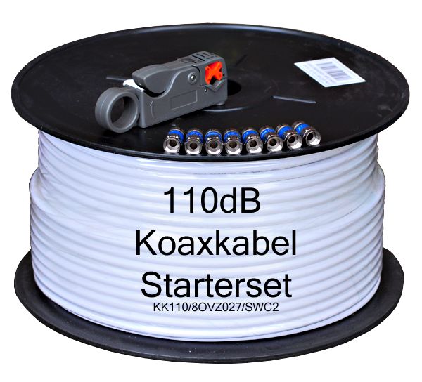 Sat Kabel Digital 110dB Koaxkabel Starterset 100 m 7.1 mm KK110/8OVZ027/SWC2