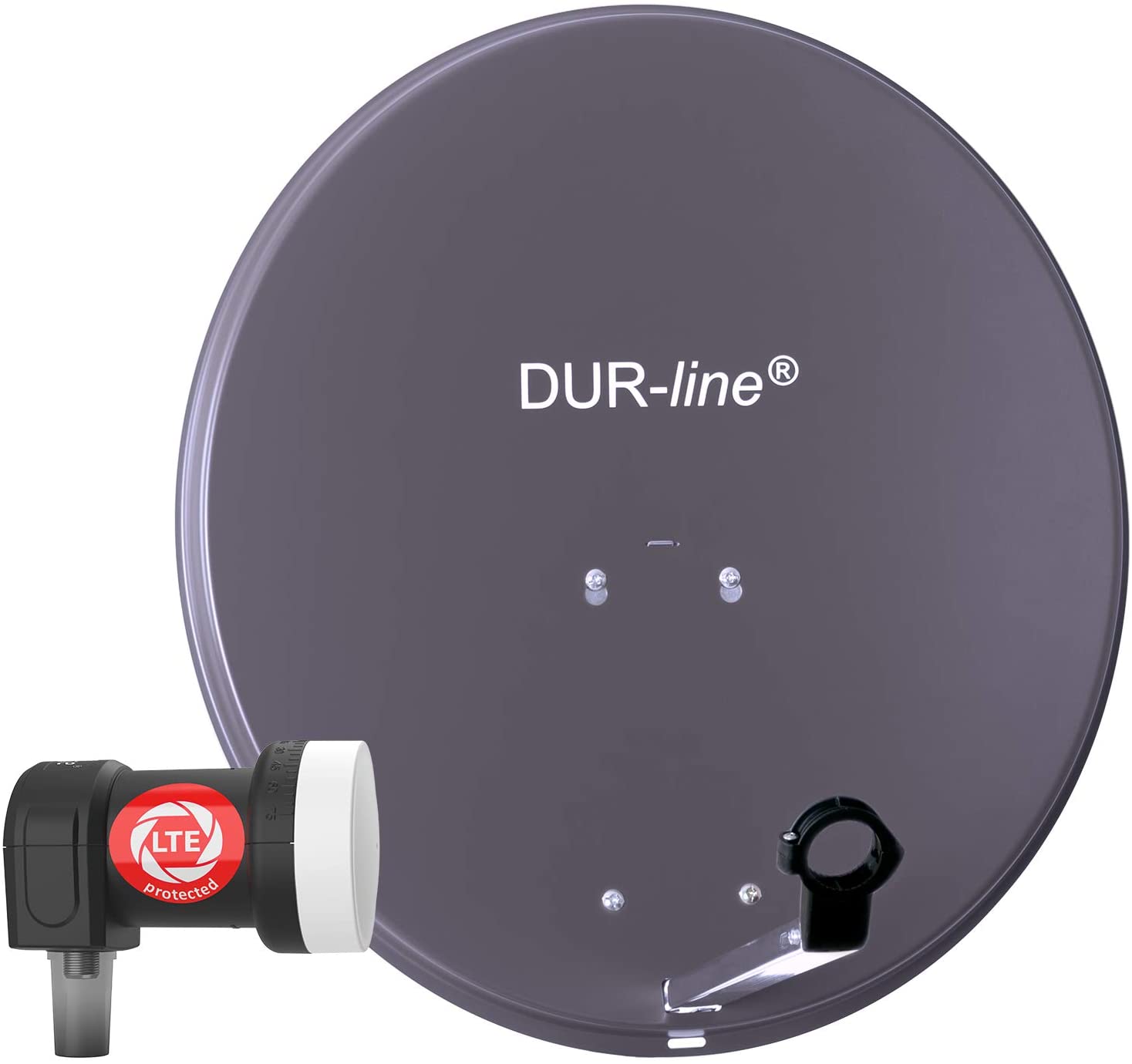 DUR-line 1 Teilnehmer Set 60 cm Digitale Komplett-Sat-Anlage 12172  + Single LNB anthrazit - für 1 Receiver/TV [Camping Astra 19.2° DVB-S/S2 Full HD 4K 3D]