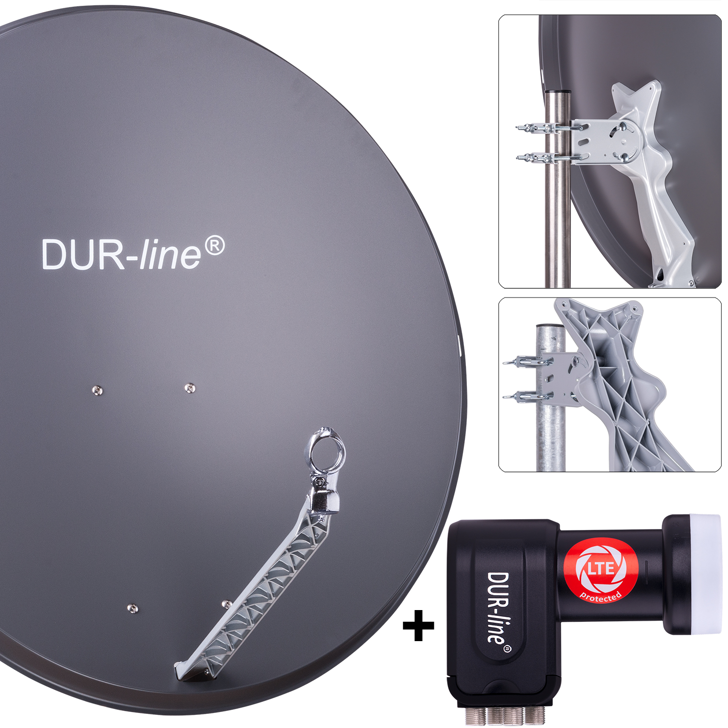 DUR-line MDA 90 Rot Digiatale 4 Teilnehmer Satellitenschüssel Komplett-Anlage mit +Ultra Quad Camping, Astra 19,2°, DVB-S/S2, Full HD, 4K, 3D LNB 