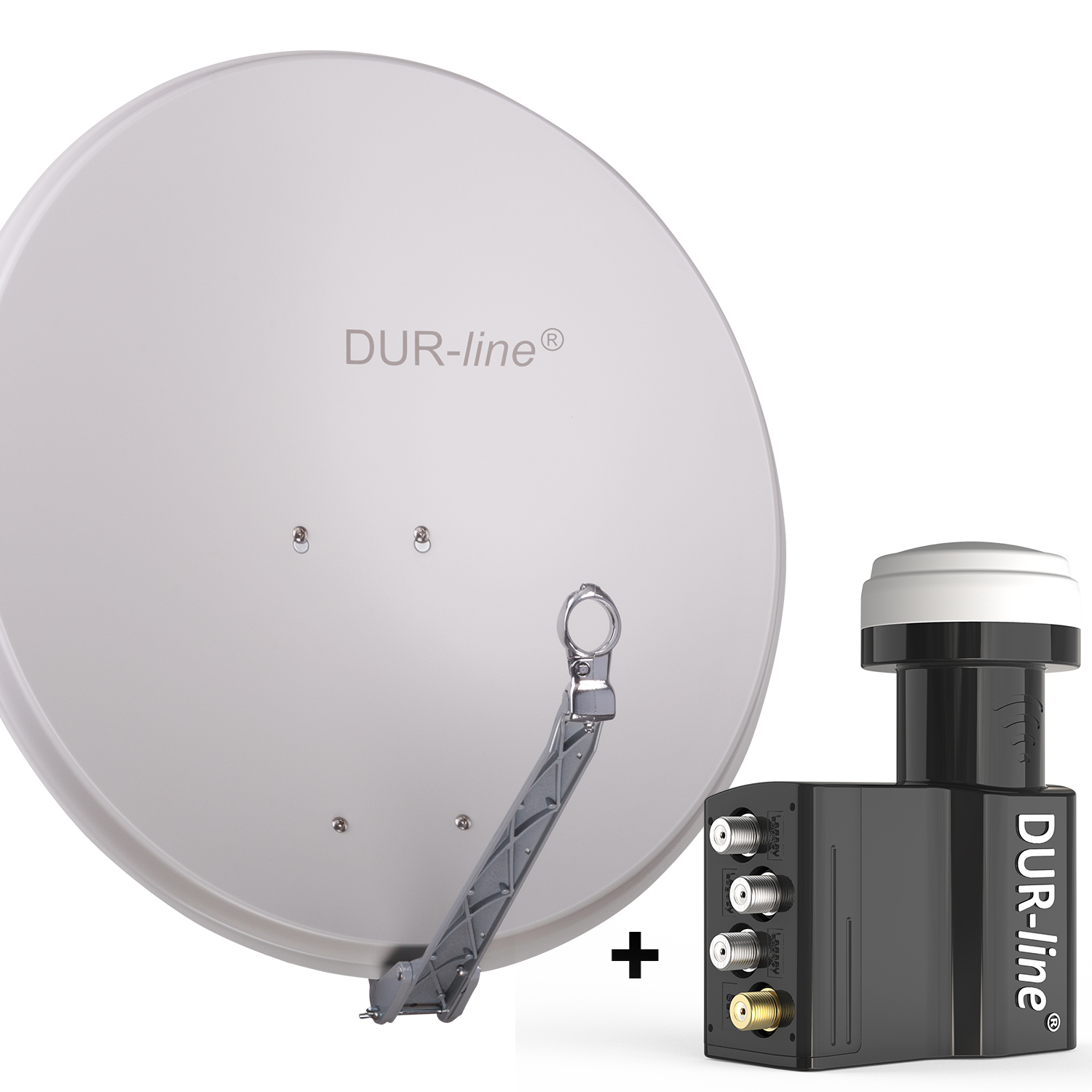 DUR-line 7 Teilnehmer Set 80 cm - Qualitäts-Sat-Komplettanlage 12375 Select 75cm/80cm ALU Spiegel/Schüssel + UK104 LNB hellgrau - für 7 Receiver/TV [Neuste Technik DVB-S2 4K 3D]