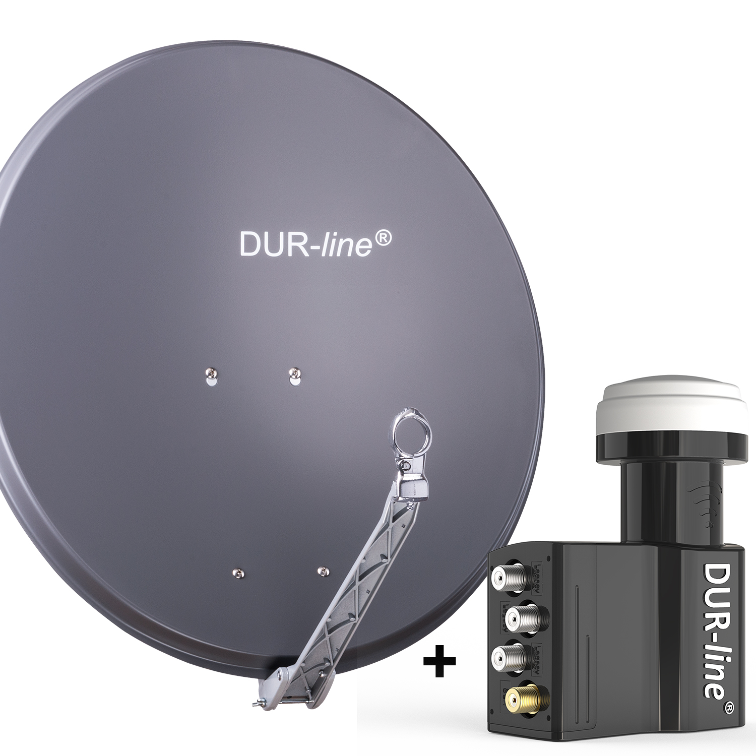 DUR-line 7 Teilnehmer Set 80 cm - Qualitäts-Sat-Komplettanlage 12375 Select 75cm/80cm ALU Spiegel/Schüssel + UK104 LNB anthrazit - für 7 Receiver/TV [Neuste Technik DVB-S2 4K 3D]