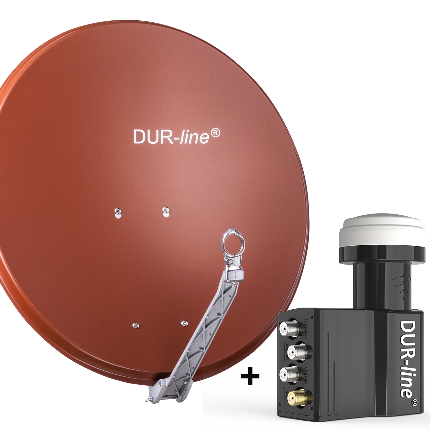 DUR-line 7 Teilnehmer Set 80 cm - Qualitäts-Sat-Komplettanlage 12375 Select 75cm/80cm ALU Spiegel/Schüssel + UK104 LNB ziegelrot - für 7 Receiver/TV [Neuste Technik DVB-S2 4K 3D]