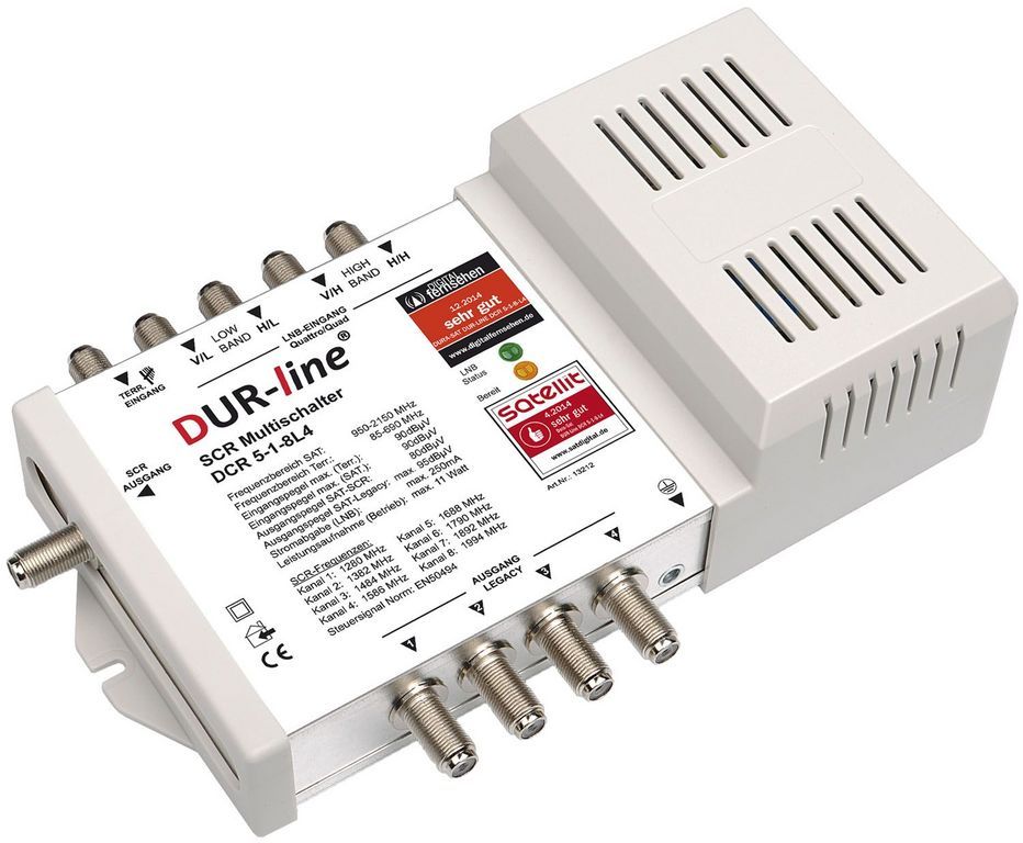 DUR-line DCR 5-1-8-L4 Unicable Einkabel Multischalter für 12 Teilnehmer (1 x 8 + 4) Basisgerät