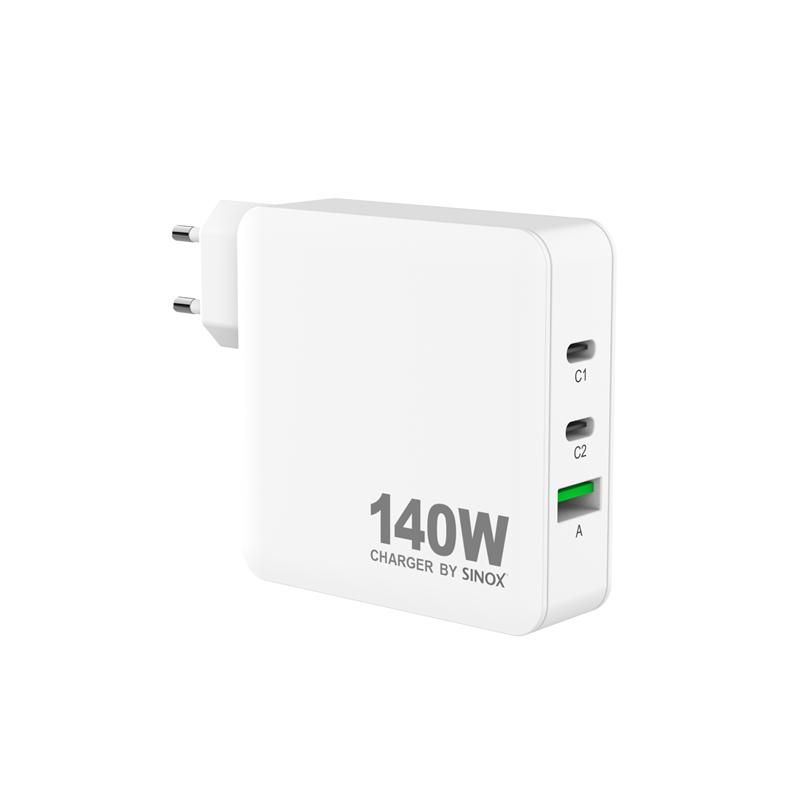 sinox Pro SXP 6140  2x USB-C / USB-A Schnellladegerät 140 Watt 2x USB-C und USB-A Anschluss weiß
