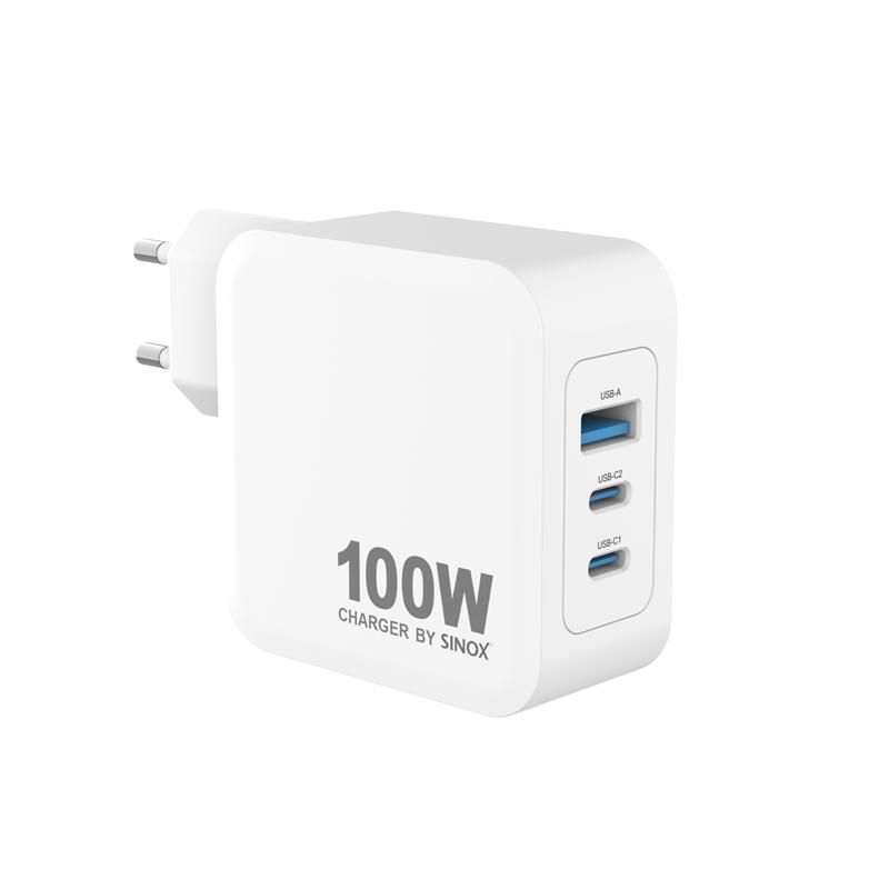 sinox Pro SXP 6100  2x USB-C / USB-A Schnellladegerät 100 Watt 2x USB-C und USB-A Anschluss weiß