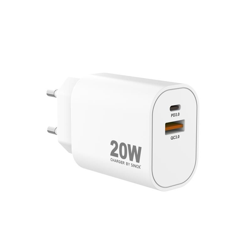 sinox Pro SXP 6022  USB-C / USB-A Schnellladegerät 20 Watt USB-C und USB-A Anschluss weiß