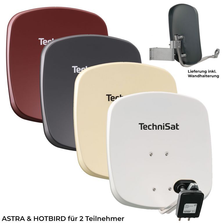 2 Teilnehmer Sat-Anlage Astra / Hotbird - Technisat Digidish 45 + MBT inkl. Wandhalterung in 4 Farben lieferbar