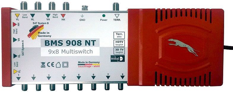 Multischalter 9/8 - Bauckhage BMS908NT 2 Satelliten für 8 Teilnehmer 