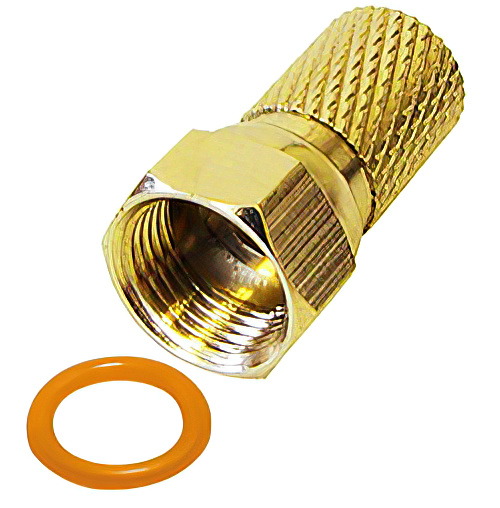 F-Stecker / F-Aufdrehstecker 7.0 mm BigNut mit Gummidichtung gold 