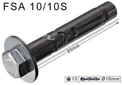 4 Stück - Fischer FSA 10/10S Schwerlastdübel / Hülsenanker für Wandhalter 65 mm x 10 mm