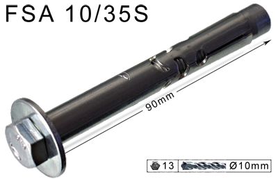 10 Stück - Fischer FSA 10/35S Schwerlastdübel / Hülsenanker für Wandhalter 95 mm x 10 mm