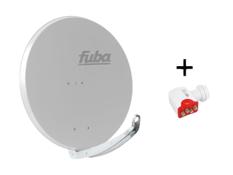 4 Teilnehmer Sat-Anlage - Fuba Bundle F8540QSG Schüsselgröße: 85 cm 4 Anschlüsse grau DAA850 Sat-Antenne + Bauckhage Quad LNB 4K ready