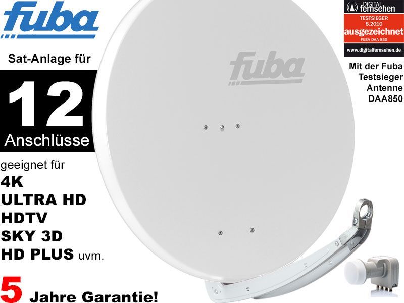 12 Teilnehmer Sat-Anlage - Fuba Profi85 HD12W Schüsselgröße: 85 cm 12 Anschlüsse weiß 4K / 3D / HDTV ready