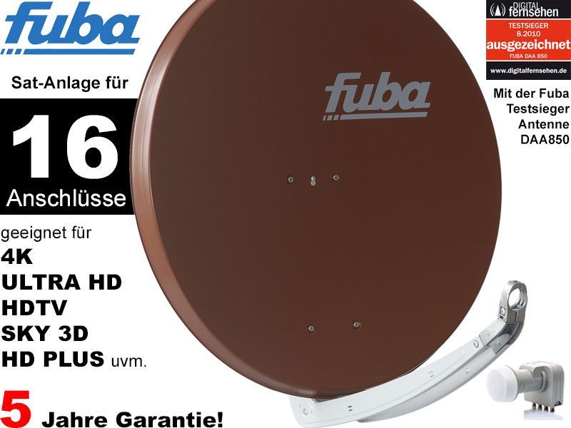 16 Teilnehmer Sat-Anlage - Fuba Profi85 HD16B Schüsselgröße: 85 cm 16 Anschlüsse braun 4K / 3D / HDTV ready