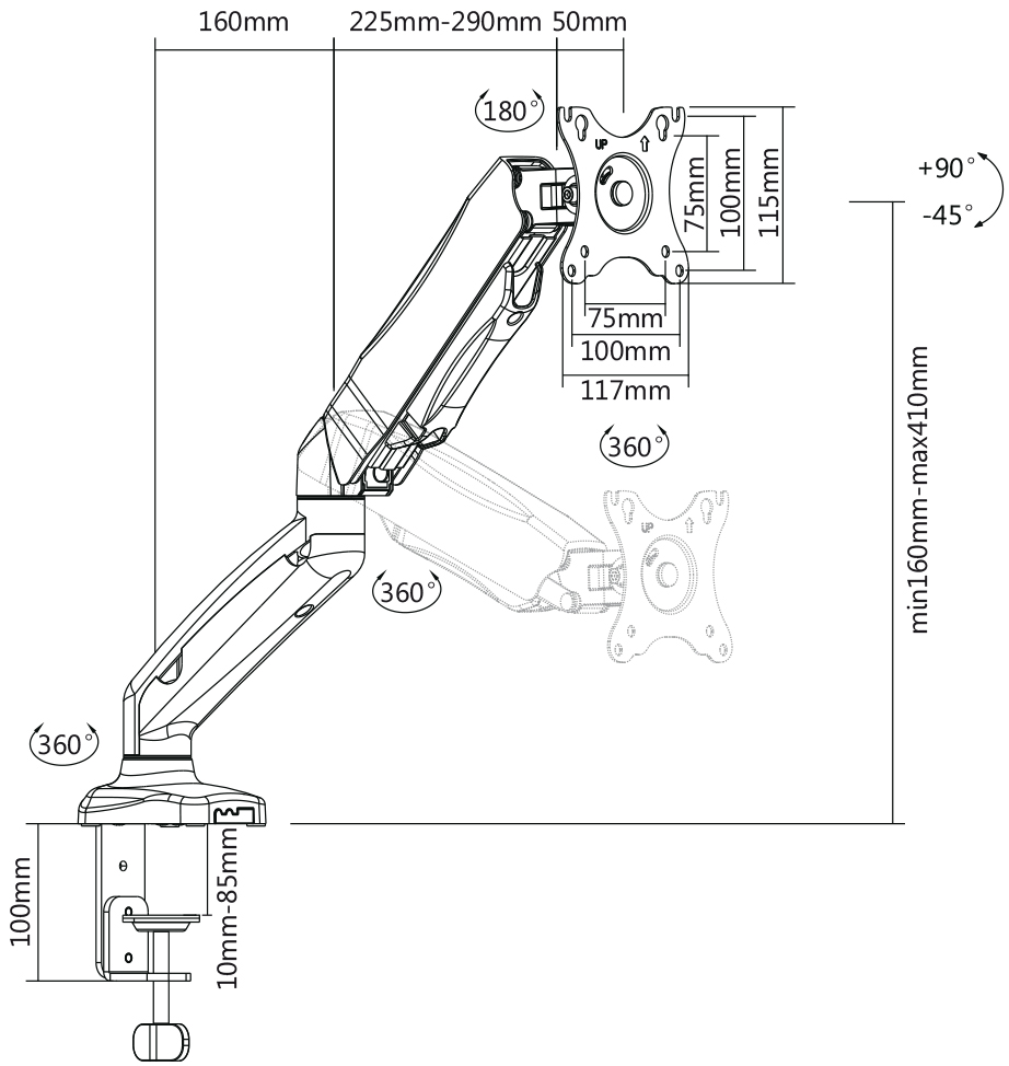 Vollbeweglicher Tischhalter für Flachbildschirme My Wall HL16W-/bilder/big/hl16l_tz.jpg