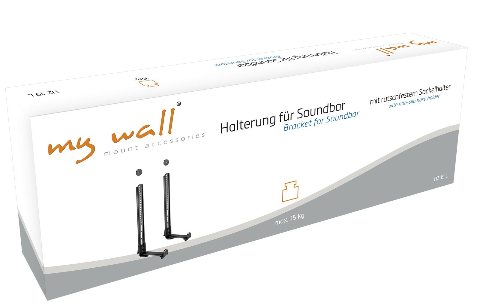 Universal-Soundbar-Halterung mit rutschfestem Sockelhalter MyWall HZ19 für Aoundbars von 4-18cm tiefe Montage über oder unter dem Fernseher schwarz