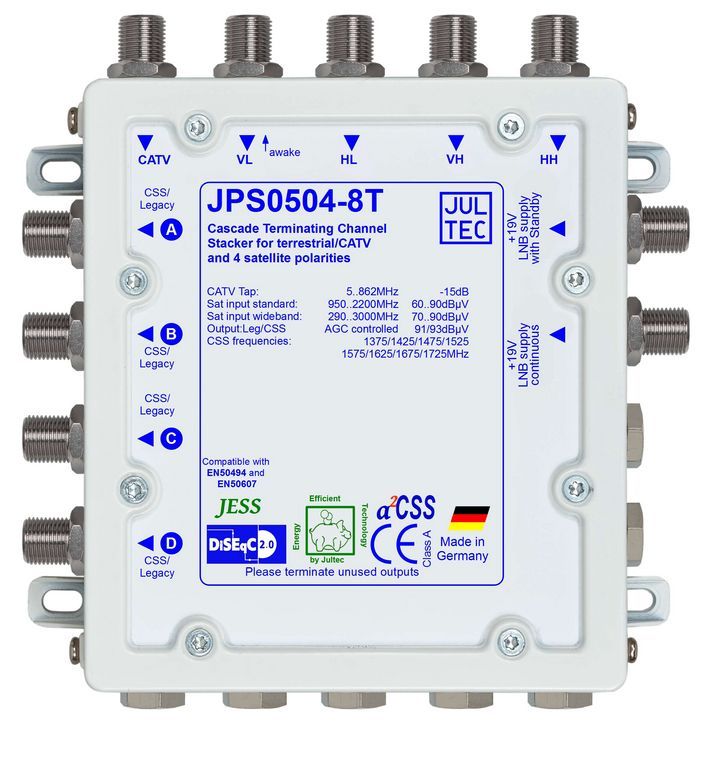 Jultec JPS 0504-8T Uni-Ein-Kabel-System zum Empfang von 1 Satelliten mit 4 Ableitungen für je 8 Teilnehmer