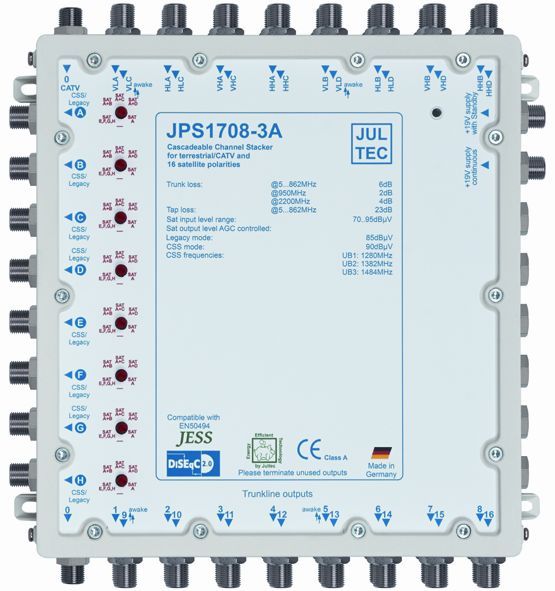 Jultec JPS1708-3M Uni-Ein-Kabel-System zum Empfang von vier Satelliten mit 8 Ableitungen für je 3 Teilnehmer Erweiterung (Kaskade)