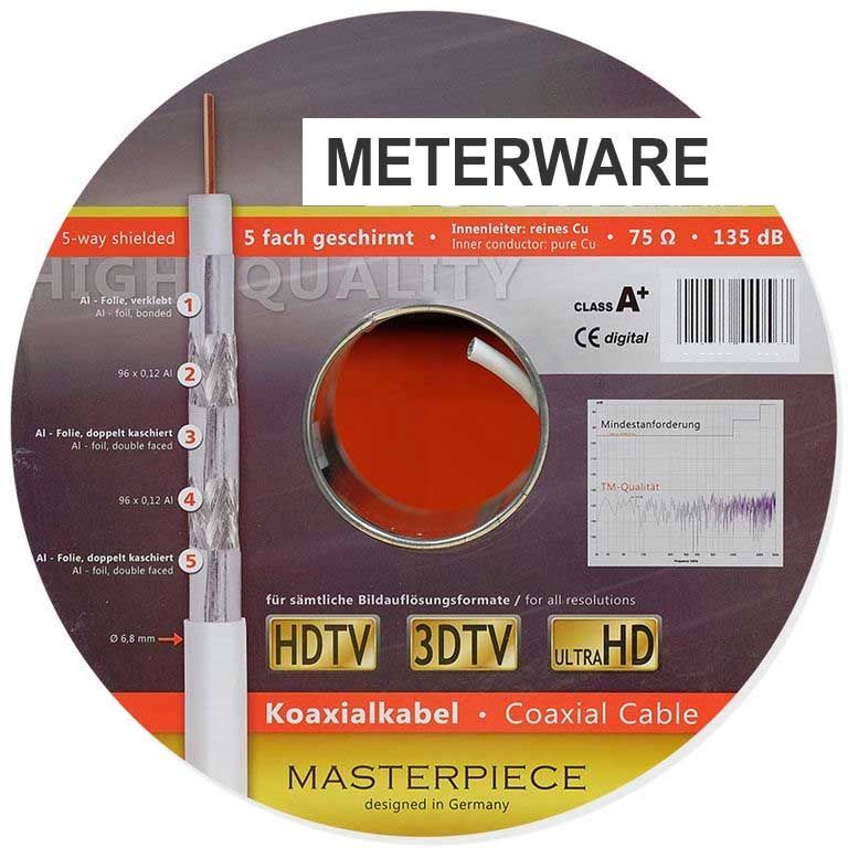 15 Meter - Antennenkabel - Transmedia KH134-100R-M 6.8 mm 135 dB Meterware Kupfer weiß Sat Kabel HIGH Class A+