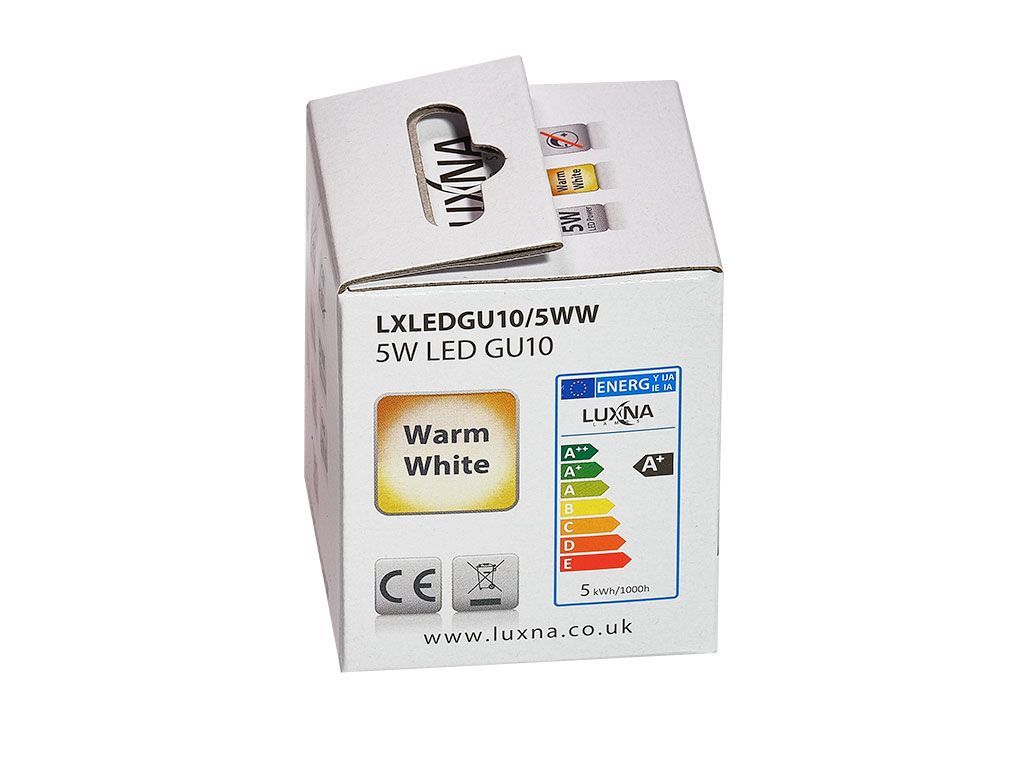 Luxna Lamps LED Spotlampe GU10 5 Watt 450 Lumen 3000K warm-/bilder/big/luxna_5ww_energieklasse.jpg