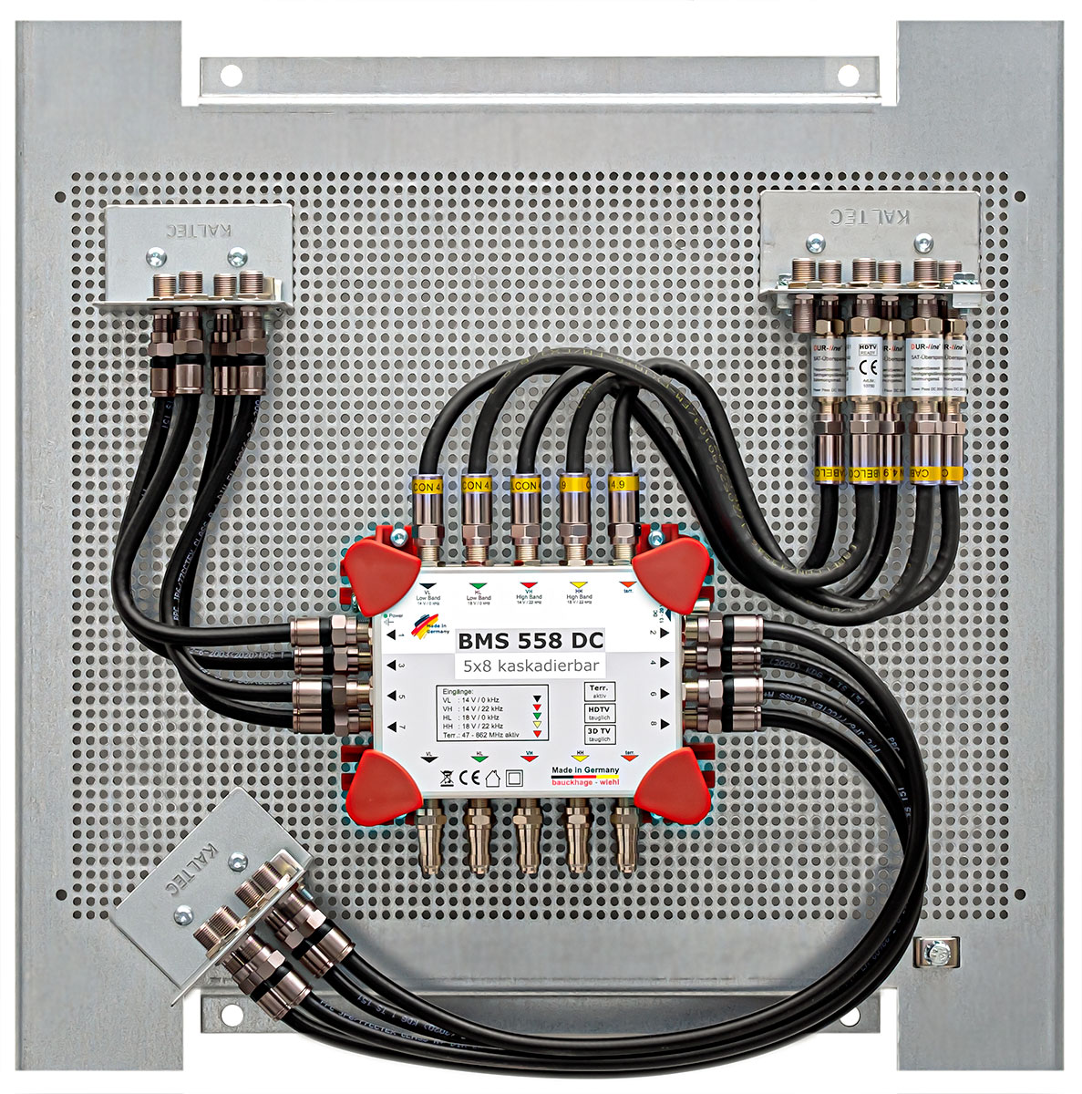 Multischalterpanel 5/8 - XmediaSat MP-BMS558DC-44 für 8 Teilnehmer Kaskade vormontiert mit Potentialausgleich und Überspannungsschutz