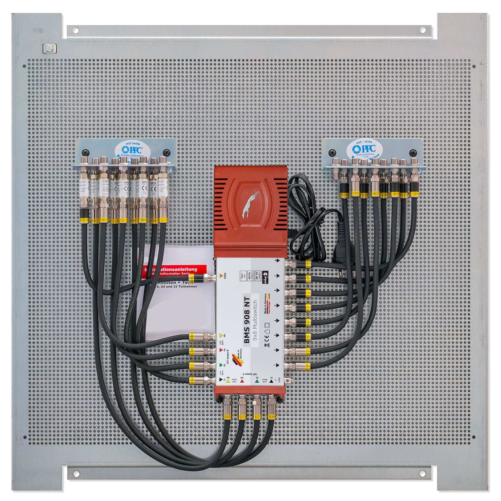 Multischalterpanel 9/8 - XmediaSat MP-BMS908NT für 8 Teilnehmer vormontiert mit Potentialausgleich und Überspannungsschutz