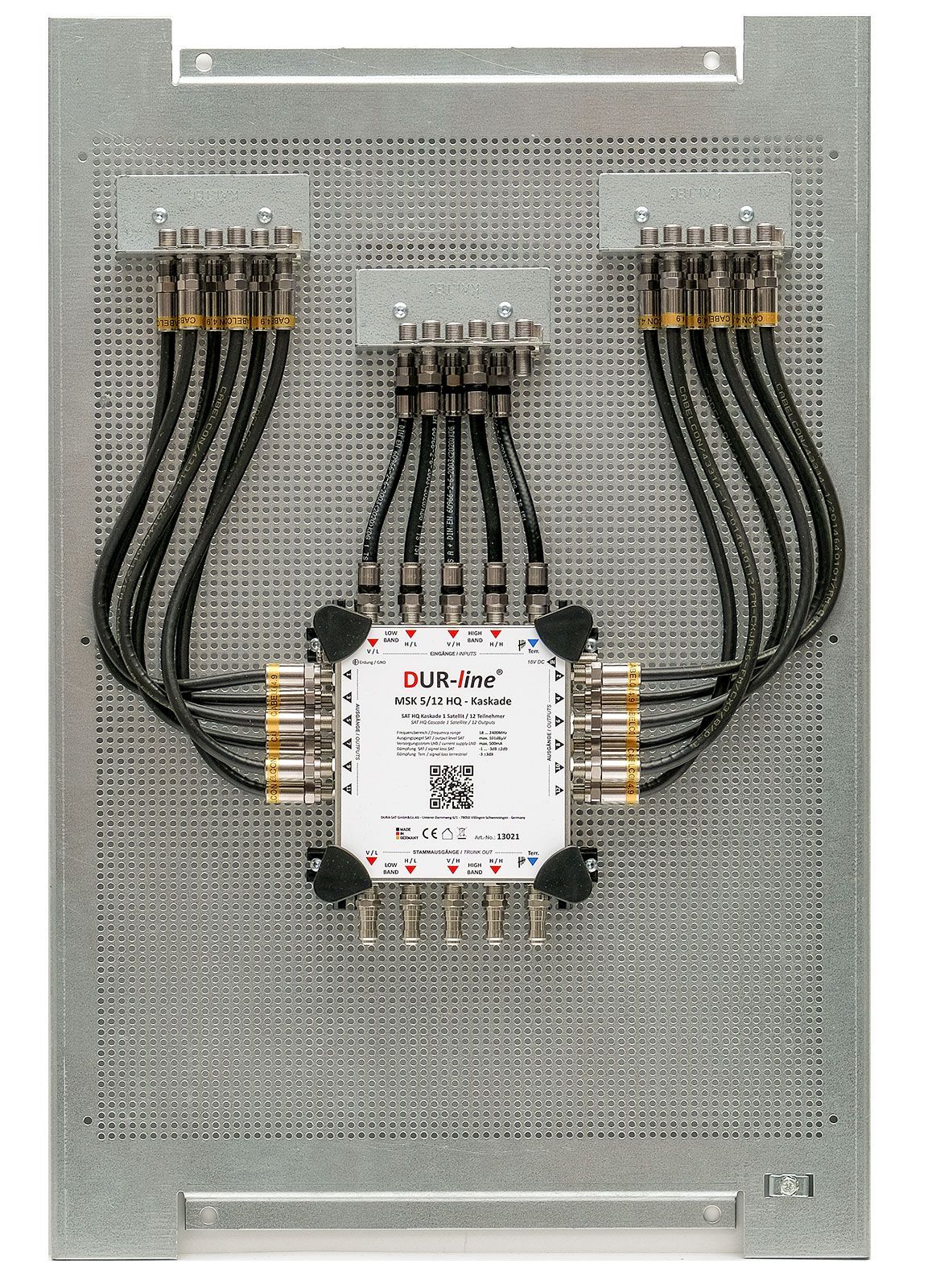 Multischalterpanel 5/12 - XmediaSat MP-MSK512HQ-NUS für 12 Teilnehmer Kaskade vormontiert mit Potentialausgleich