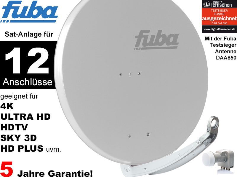 12 Teilnehmer Sat-Anlage - Fuba Profi85 HD12G Schüsselgröße: 85 cm 12 Anschlüsse grau 4K / 3D / HDTV ready