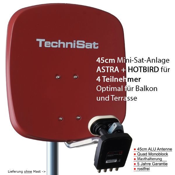 Sat Anlage 4 Teilnehmer Komplett Technisat TechniSat DigiDish 45R + MBQ, Sat-Anlage komplett, Astra / Hotbird