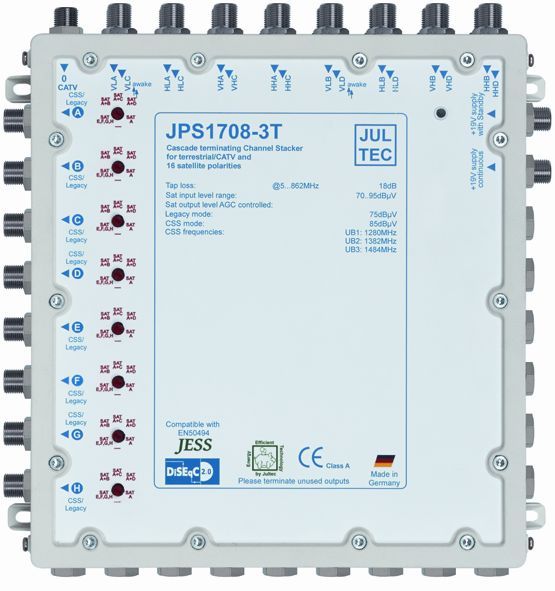 Jultec JPS1708-3T Uni-Ein-Kabel-System zum Empfang von vier Satelliten mit 8 Ableitungen für je 3 Teilnehmer