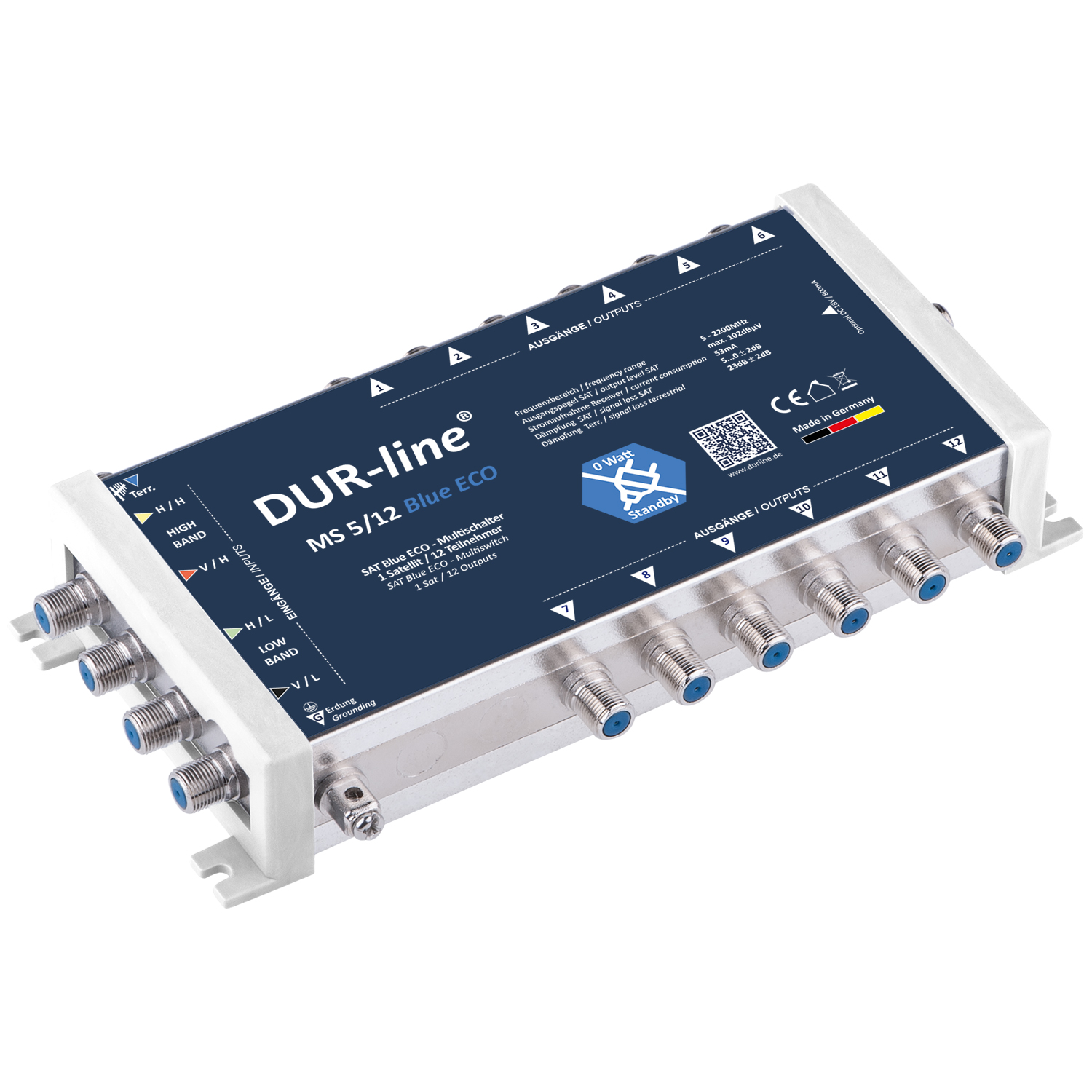 Multischalter 5/12 - DUR-line Blue eco Stromspar für 12 Teilnehmer kein Netzteil notwendig - 0 Watt Standby Multiswitch [Digital HDTV FullHD 4K UHD]