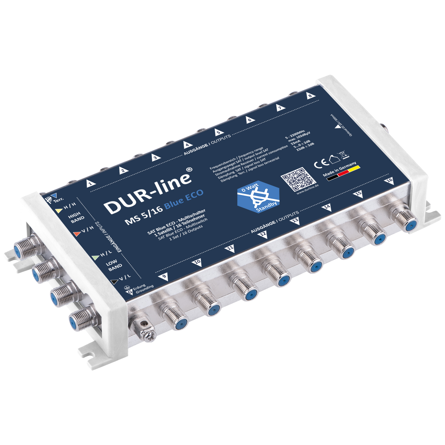 Multischalter 5/16 - DUR-line Blue eco Stromspar für 16 Teilnehmer kein Netzteil notwendig - 0 Watt Standby Multiswitch [Digital HDTV FullHD 4K UHD]