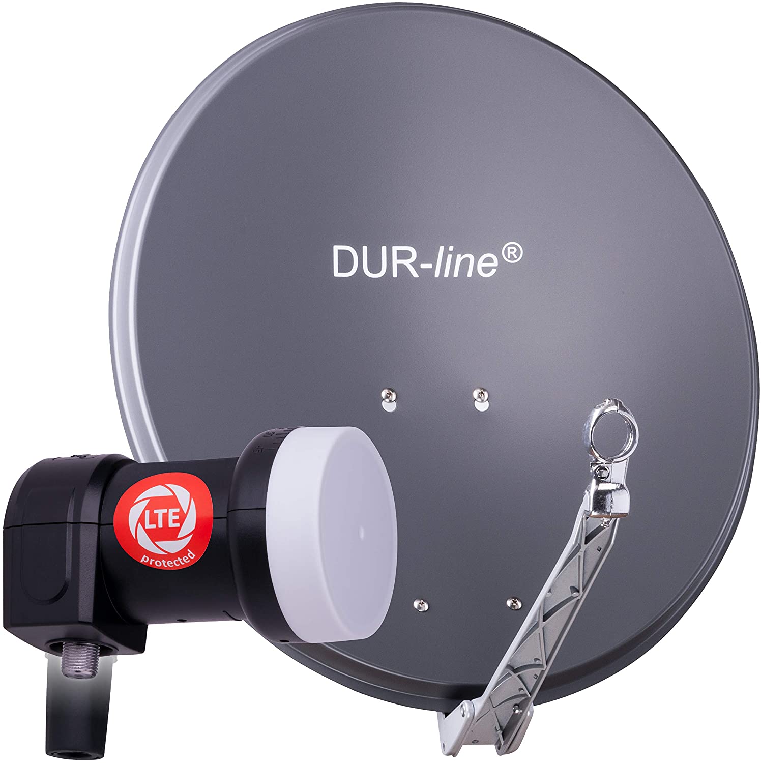 DUR-line 1 Teilnehmer Set 60 cm - Qualitäts-Sat-Komplettanlage 12236 Select 60cm/65cm Spiegel/Schüssel + Single LNB anthrazit - für 1 Receiver/TV [Neuste Technik DVB-S2 4K 3D]
