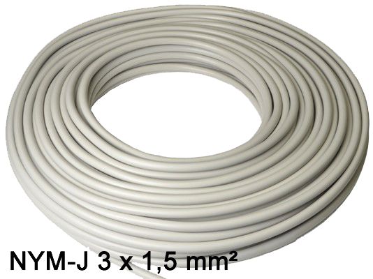 10 Meter - Mantelleitung NYM-J Kabel 3 x 1.5 mm² 3 adriges Installationskabel nach DIN VDE 0250-204