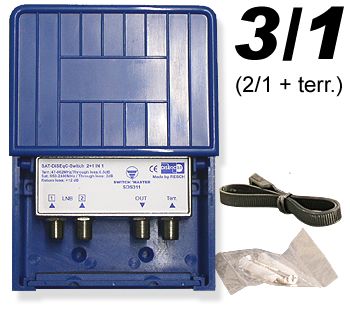 DUR-line SDS311 DiSEqC Schalter 2/1 2 Satelliten für 1 Teilehmer mit zusätzlichem terrestrischen Eingang