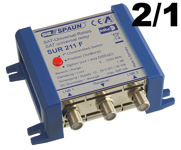 Spaun SUR211 F WSG DiSEqC Schalter 2/1 | DiSEqC Option-/Positionschalter 2 Satelliten für 1 Teilehmer inkl. Wetterschutzgehäuse