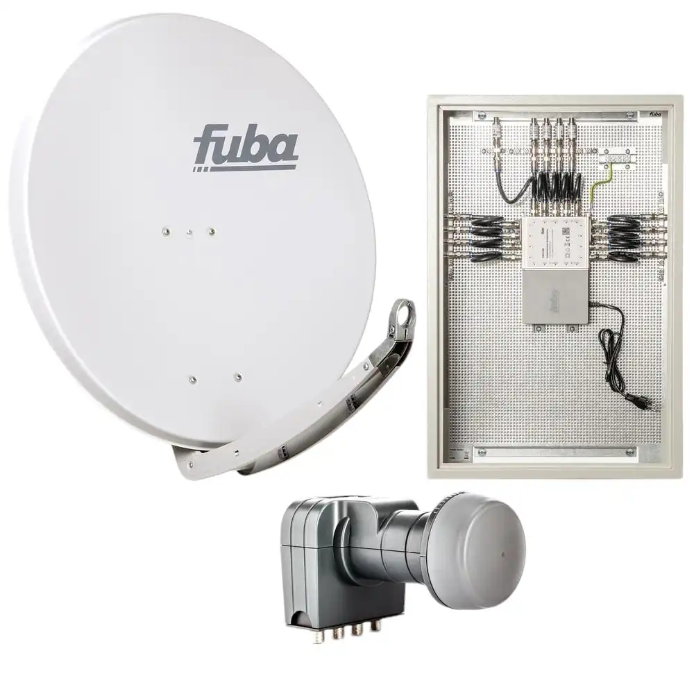 8 Teilnehmer Sat-Anlage mit Multischalterpanel - Fuba Kompettanlage DAP858G Schüsselgröße: 85 cm 8 Anschlüsse hellgrau 4K / 3D / HDTV ready