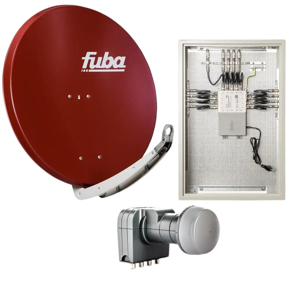 8 Teilnehmer Sat-Anlage mit Multischalterpanel - Fuba Kompettanlage DAP858R Schüsselgröße: 85 cm 8 Anschlüsse ziegelrot 4K / 3D / HDTV ready