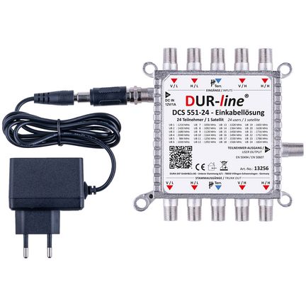 DUR-line DCS 551-24 Sat Einkabellösung 1x 24 Teilnehmer Sat Einkabel Multischalter geeignet für Quattro-LNBs Digital HDTV FullHD 4K UHD