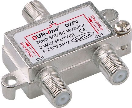 11111DUR-line SAT & BK-Verteiler - Class A - 2-Fach Splitter - voll geschirmt - Verteiler 2-fach Unicable & HD tauglich DUR-line D2FV - für Satelliten-Anlagen(DVB-S2) - BK - UKW Radio - DC-Durchlass - TV Antennen Fernseh Verteiler