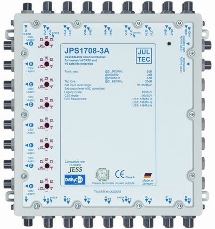 11111Jultec JPS1708-3M Uni-Ein-Kabel-System zum Empfang von vier Satelliten mit 8 Ableitungen für je 3 Teilnehmer Erweiterung (Kaskade)