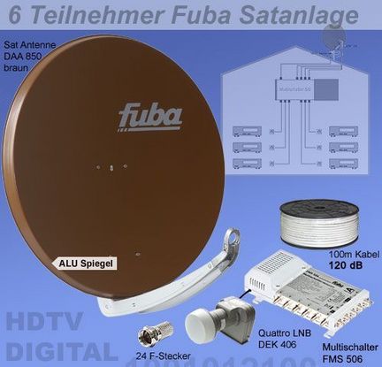111116 Teilnehmer Sat-Anlage - Fuba SProfi85 HS06B Schüsselgröße: 85 cm 6 Anschlüsse braun 4K / 3D / HDTV ready