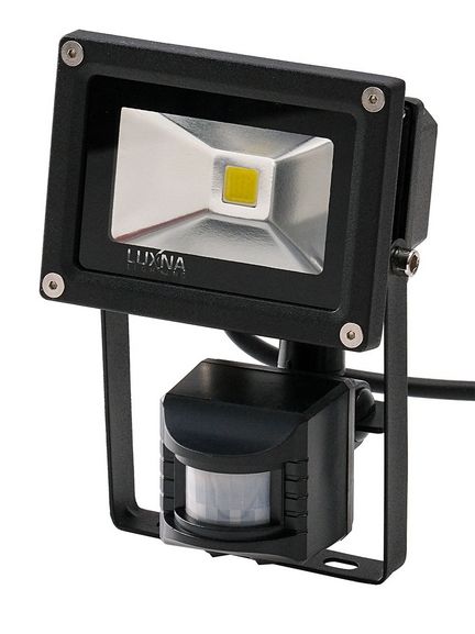 Luxna Lighting Flootlight Strahler/Scheinwerfer Restposten 10 Watt mit PIR Bewegungsmelder 5000K 750Lm IP65 schwarz