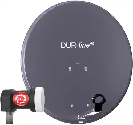 DUR-line 1 Teilnehmer Set 60 cm Digitale Komplett-Sat-Anlage 12172  + Single LNB anthrazit - für 1 Receiver/TV [Camping Astra 19.2° DVB-S/S2 Full HD 4K 3D]