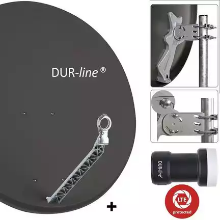 11111DUR-line 1 Teilnehmer Set 90 cm - Qualitäts-Sat-Komplettanlage 12311 Select 85cm/90cm ALU Spiegel/Schüssel + Single LNB anthrazit - für 1 Receiver/TV [Neuste Technik DVB-S2 4K 3D]