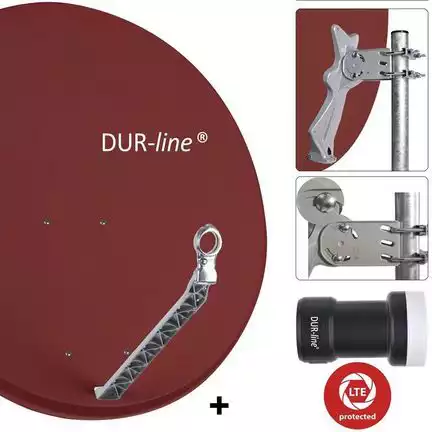 11111DUR-line 1 Teilnehmer Set 90 cm - Qualitäts-Sat-Komplettanlage 12312 Select 85cm/90cm ALU Spiegel/Schüssel + Single LNB ziegelrot - für 1 Receiver/TV [Neuste Technik DVB-S2 4K 3D]